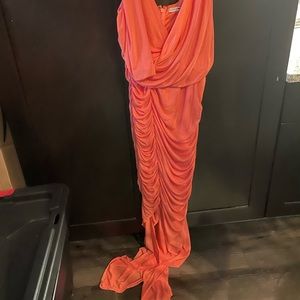 Orange strapped dress with split